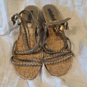 (J36) Unlisted Gold Wedge Sandals with Braided Straps Sz 8